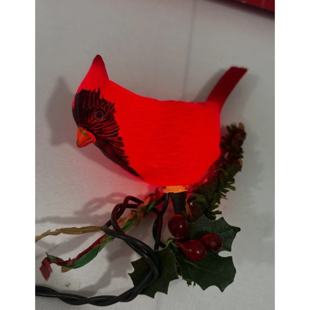 ❤️Vtg Red Cardinal Christmas Blow Mold Holiday Lights Indoor String Of‎ 5 In Box